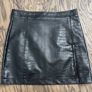 Black Faux Leather Croc-Embossed Skirt